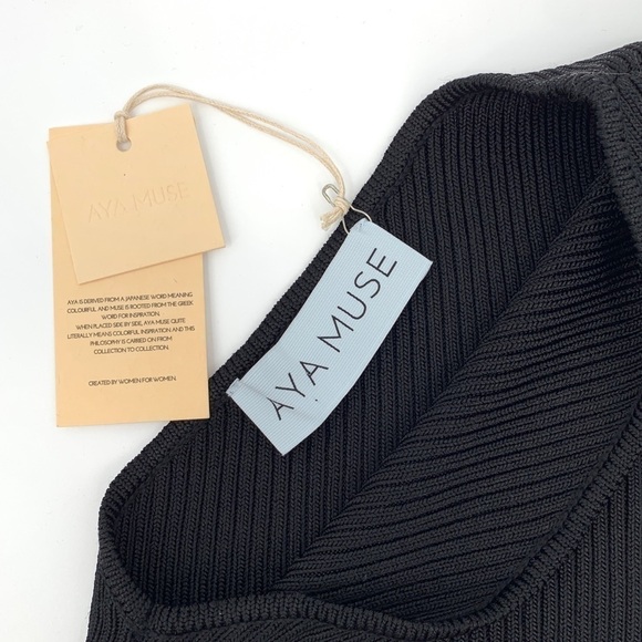 NWT RARE AYA MUSE Zircon Asymmetric Ribbed Knit Top in Black Size Extra Small - Picture 4 of 4